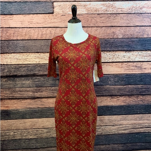 LULAROE. Red/Gold fitted straight dress. Size S. Simply Comfortable. - Picture 2 of 9